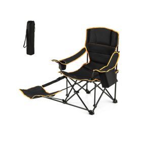 Folding Camping Chair with Footrest Camping Lounge Chair with Carry Bag (Color: Black)